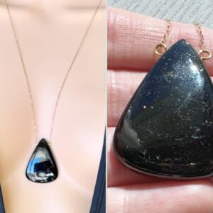 Large Raw Black Tourmaline Necklace Gold Silver Tourmaline Pendant Necklace, Black Tourmaline Jewelry, Black Gemstone Necklace Actual Stone