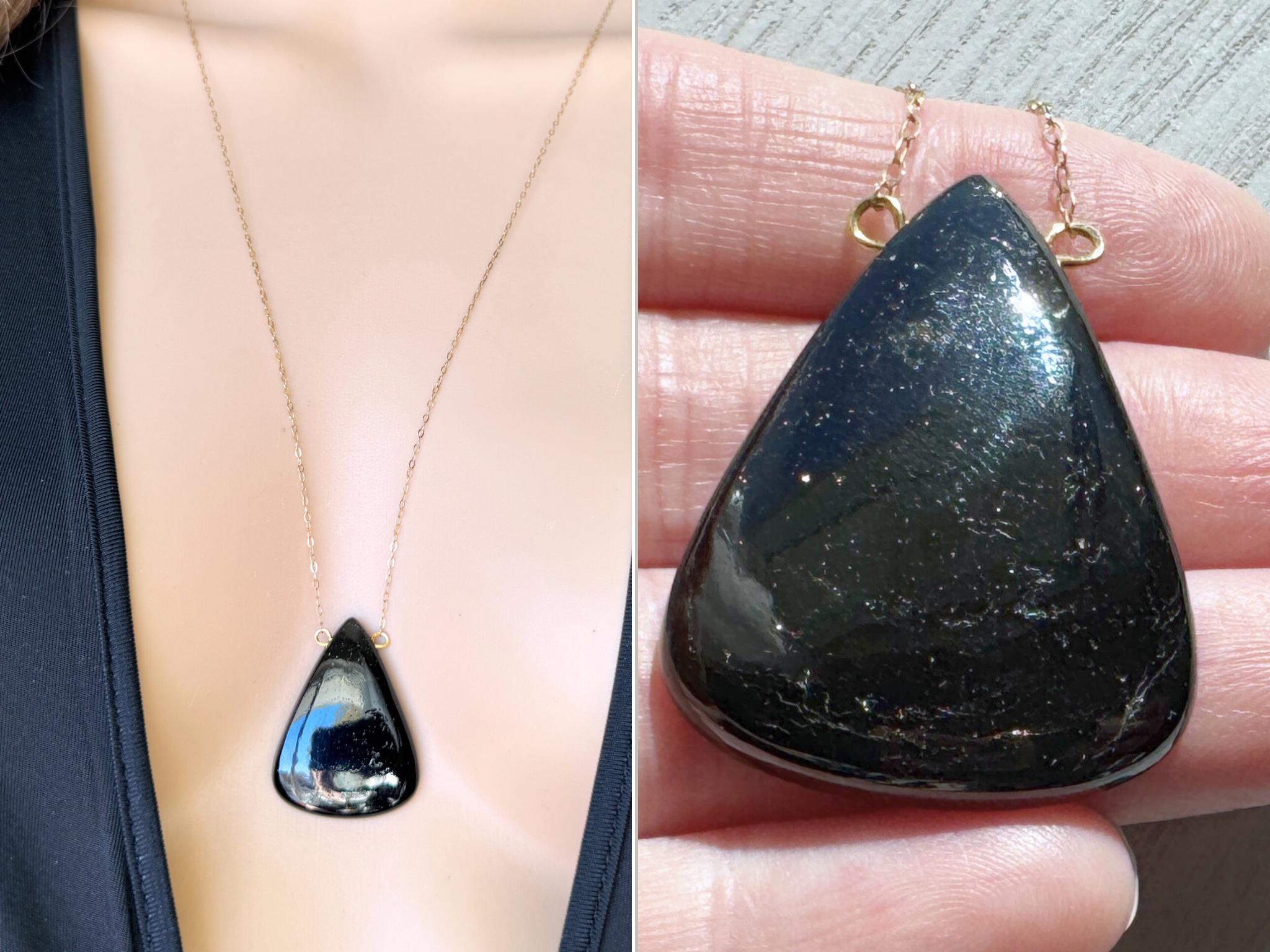 Large Raw Black Tourmaline Necklace Gold Silver Tourmaline Pendant Necklace, Black Tourmaline Jewelry, Black Gemstone Necklace Actual Stone