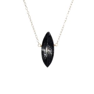 Marquise Tourmaline necklace, black crystal pendant, a raw black tourmaline on a 14k gold filled chain