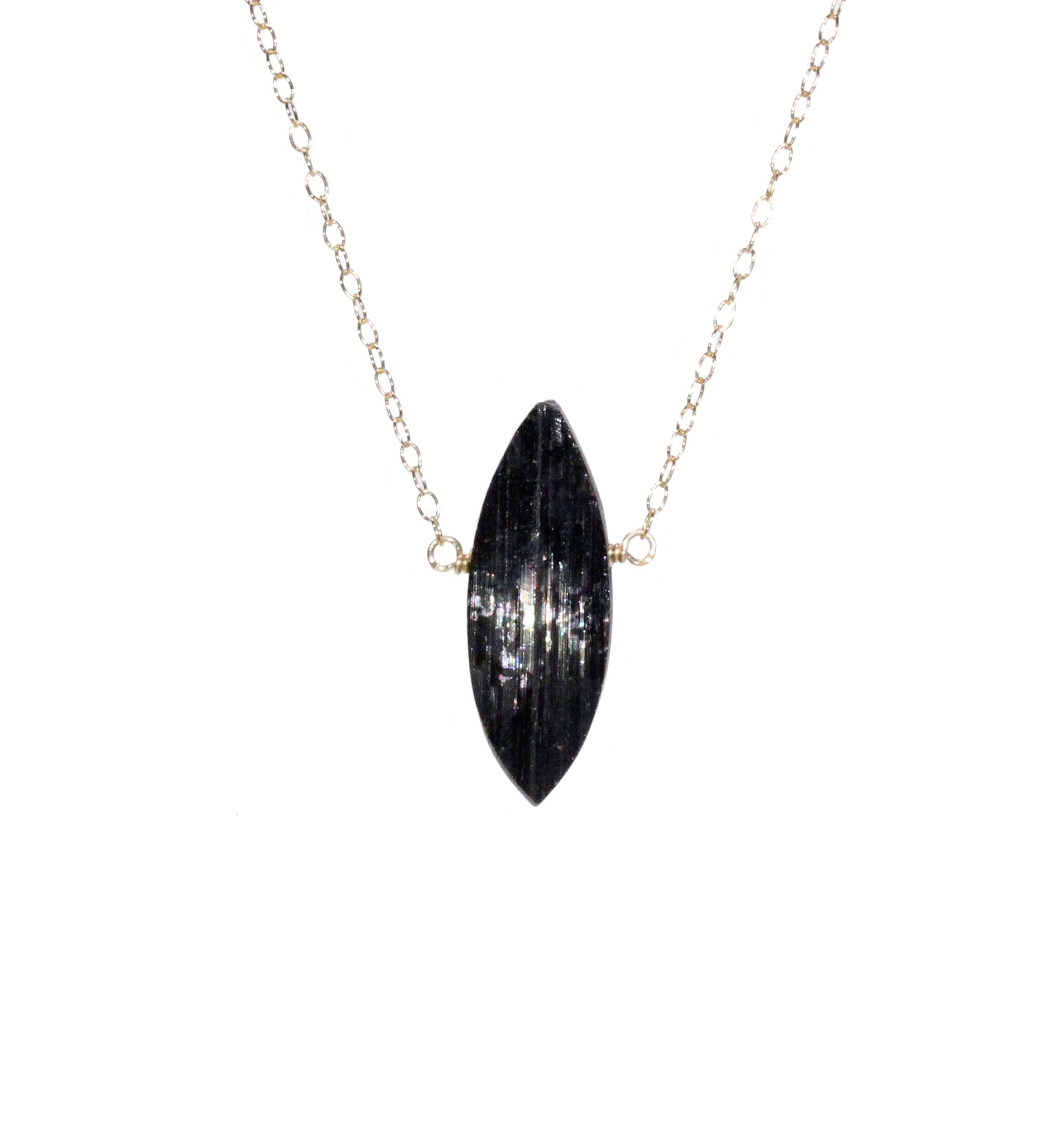 Marquise Tourmaline Necklace, Black Crystal Pendant, A Raw Black Tourmaline On A 14k Gold Filled Chain