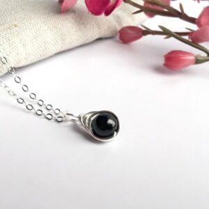 Black Tourmaline Minimalist Dainty Sterling Silver Birthstone Pendant