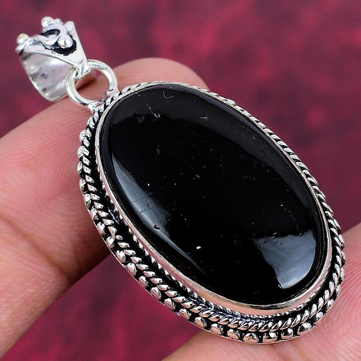 Natural Black Tourmaline Pendant 925 Sterling Silver Pendant Black Tourmaline Gemstone Handmade Silver Gemstone Jewelry Thanksgiving Gifts