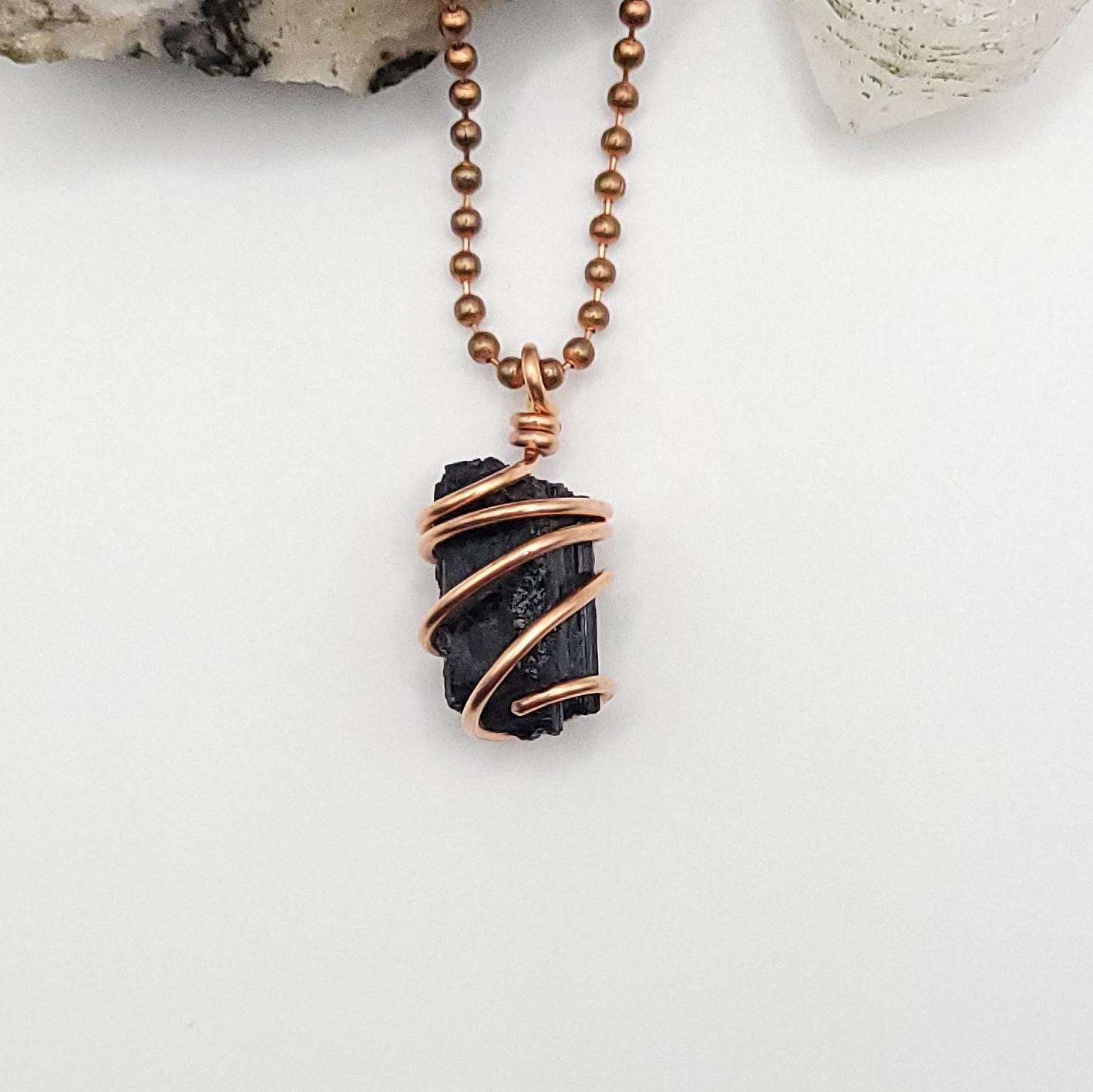 Black Tourmaline Necklace, Copper Wire Wrapped Black Tourmaline Pendant, Black Tourmaline Jewelry Black Tourmaline Necklace, Copper Wire Wrapped Black Tourmaline Pendant, Black Tourmaline Jewelry