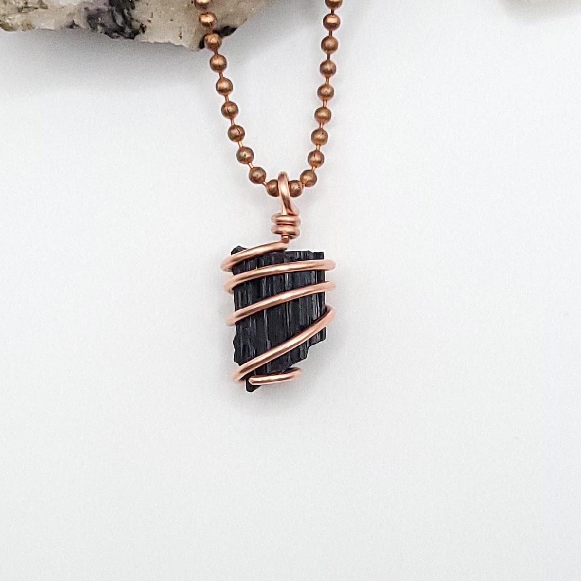 Black Tourmaline Necklace, Copper Wire Wrapped Black Tourmaline Pendant, Raw Black Tourmaline, Crystal Necklace