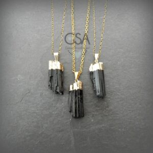 Tourmaline Necklace Gold • Raw Black Tourmaline Necklace • Black Tourmaline Pendant • Mens Necklace • Layering Necklace • Holiday Gift