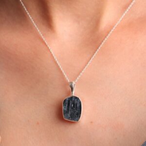 Black Tourmaline Pendant Necklace: Handmade 925 Sterling Silver