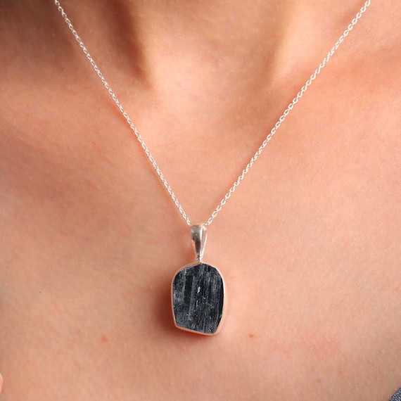 Black Tourmaline Pendant Necklace: Handmade 925 Sterling Silver Black Tourmaline Pendant Necklace: Handmade 925 Sterling Silver