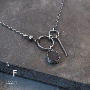 Black Tourmaline Necklace: Oxidized Sterling Silver Delicate Pendant