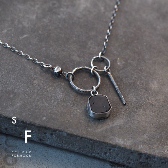 Black Tourmaline Necklace: Oxidized Sterling Silver Delicate Pendant Black Tourmaline Necklace: Oxidized Sterling Silver Delicate Pendant