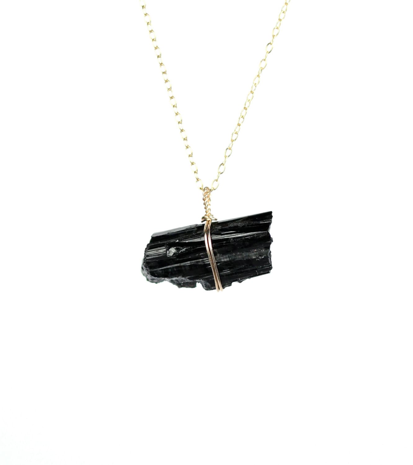Black Tourmaline Necklace, Raw Tourmaline Pendant, Schorl Necklace, A Raw Tourmaline Wand Wire Wrapped Onto A 14k Gold Filled Chain