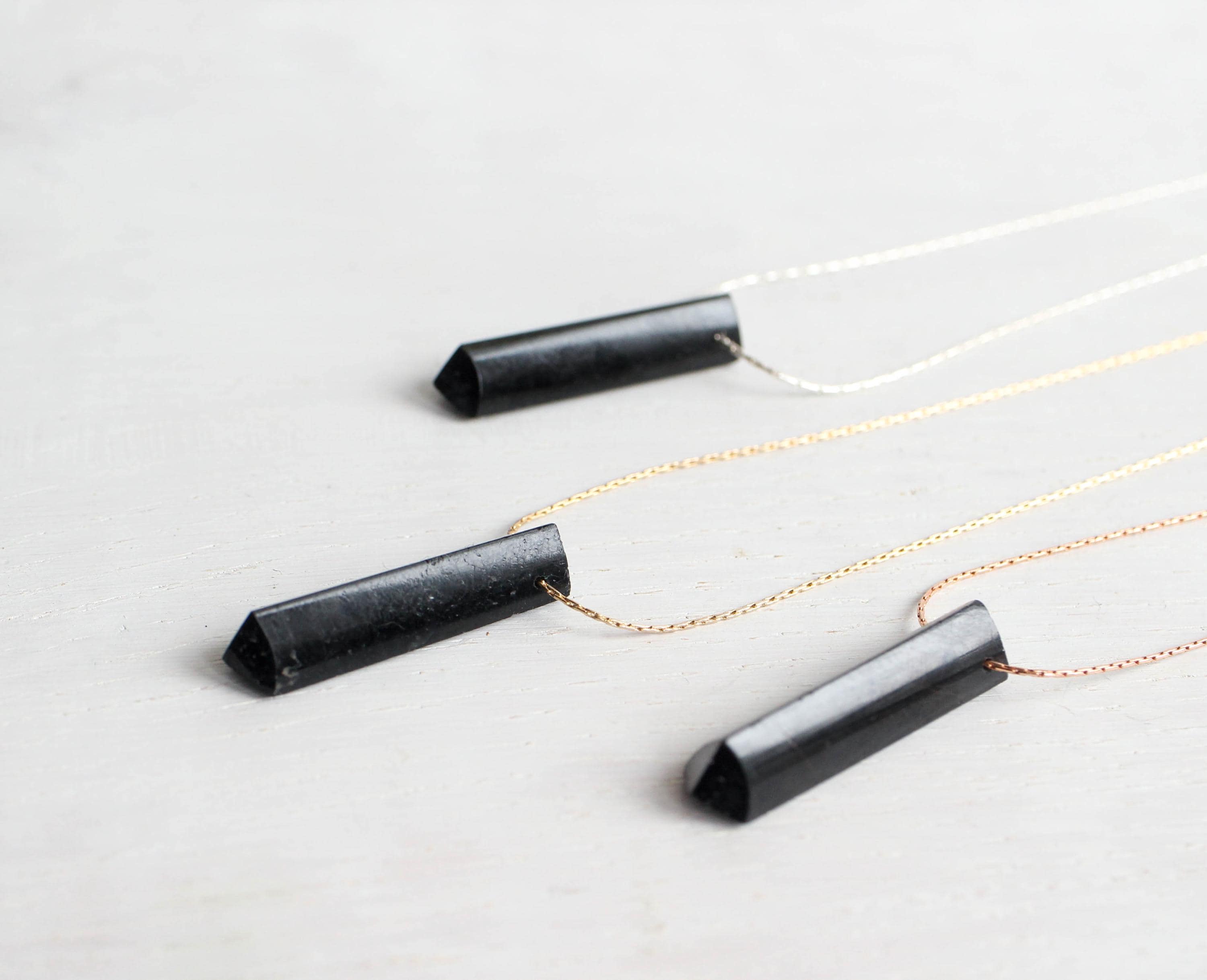 Black Tourmaline Necklace, Silver, Rose Gold, Raw Crystal Necklace, Empath Protection Pendant, October Birthstone, Natural Tourmaline Gift