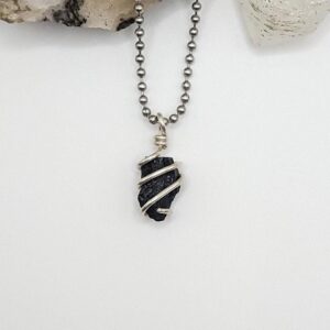 Black Tourmaline Necklace, Silver Wire Wrapped Black Tourmaline Pendant, Raw Black Tourmaline, Crystal Necklace, Protection Necklace
