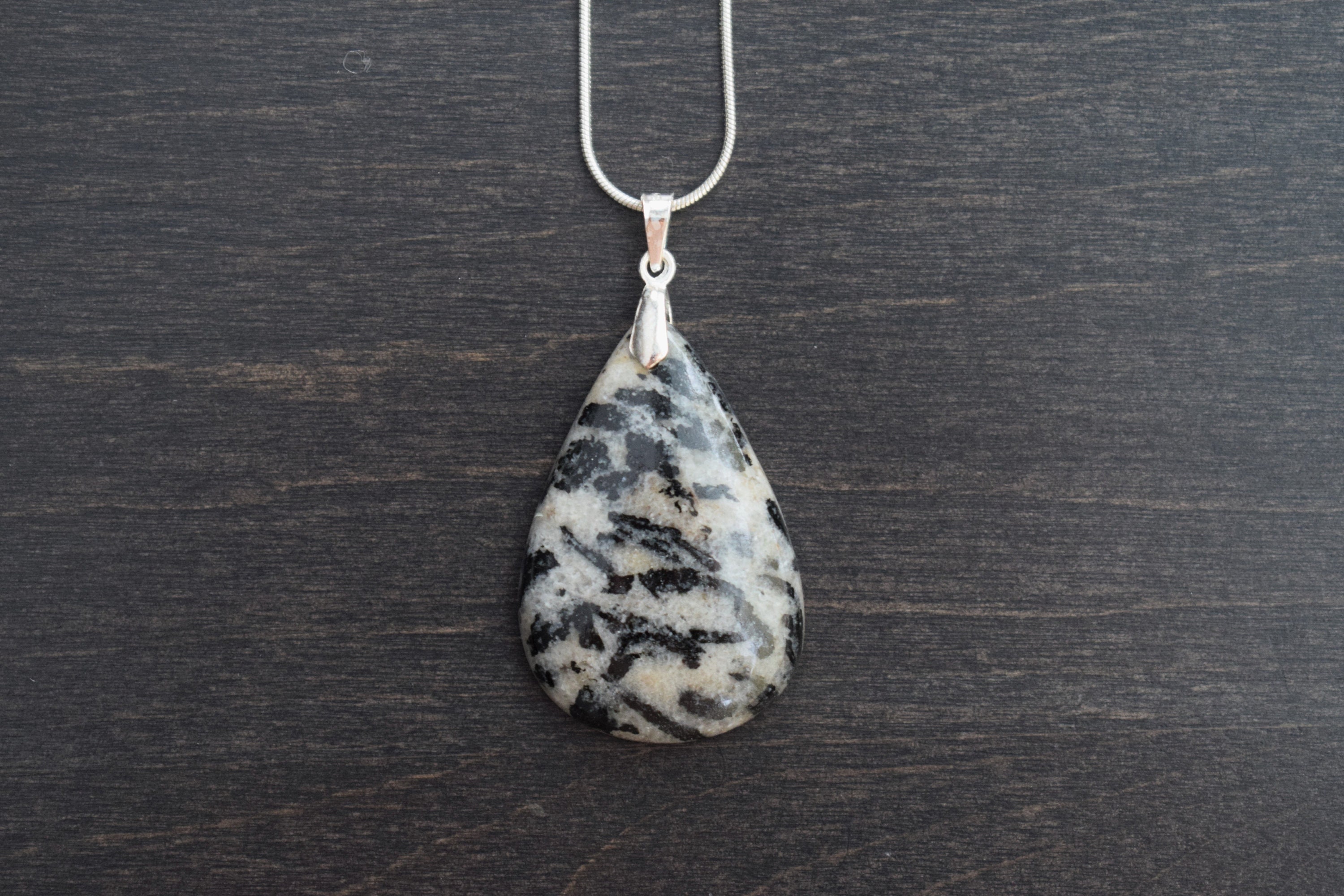 Black Tourmaline Pendant - Pear / Teardrop - Semi Precious Stone - Sterling Silver - Choice Of Chain