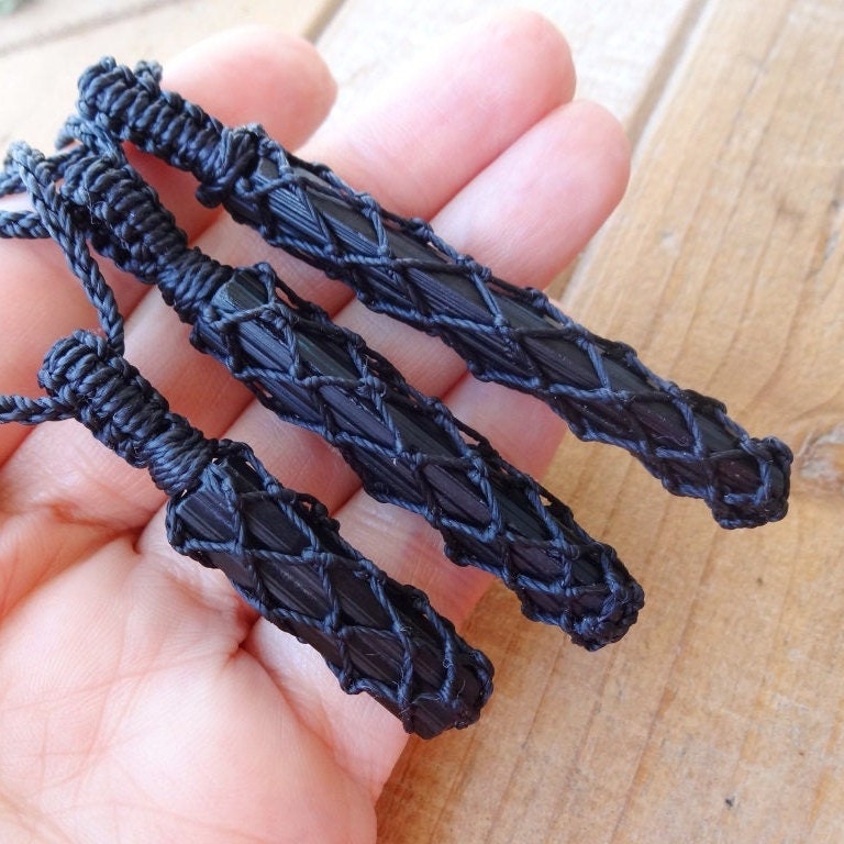 Protection Necklace, Black Tourmaline Crystal Necklace, October Birthstone, Men Necklaces, Black Pendant, Protection Crystal Macrame Pendant