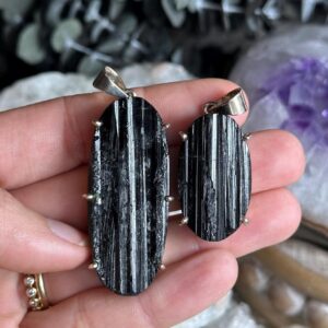 Raw Black Tourmaline Pendant: .925 Sterling Silver Crystal Necklace