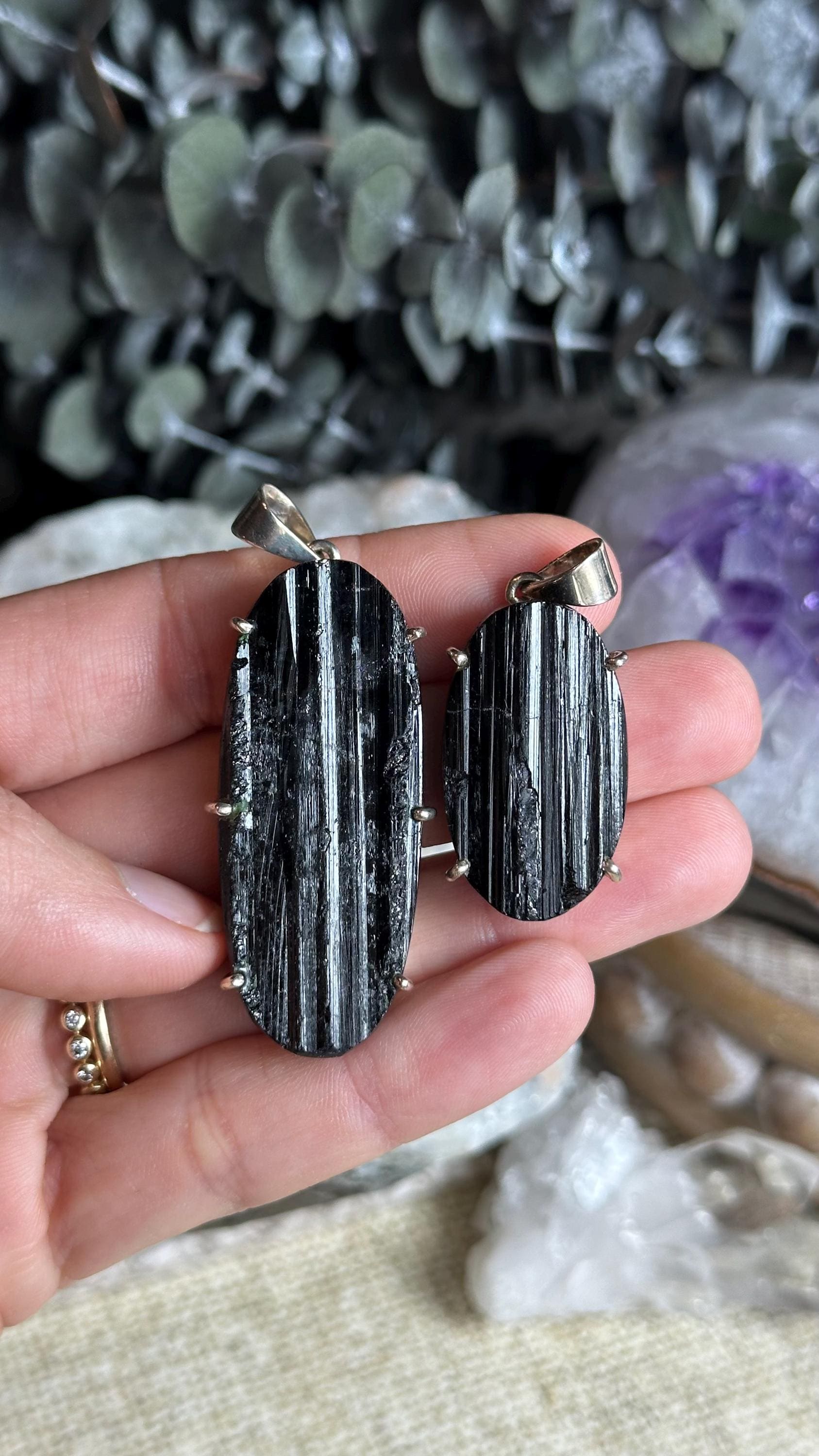 Raw Black Tourmaline Pendant: .925 Sterling Silver Crystal Necklace