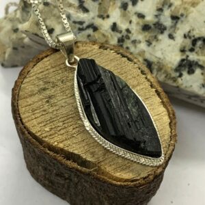 Raw Black Tourmaline Pendant: 925 Sterling Silver Designer Jewelry