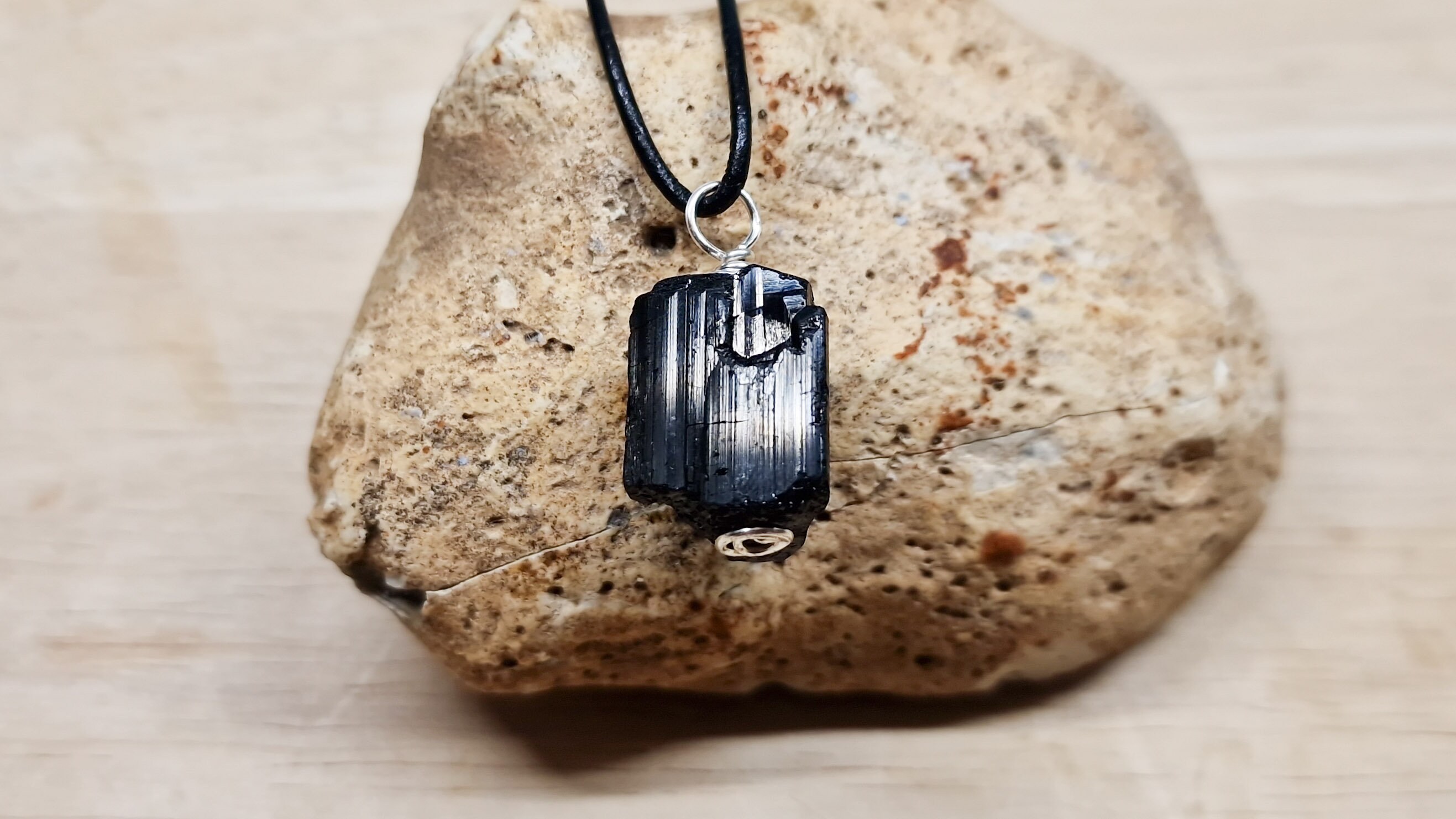 Raw Black Tourmaline Pendant. Raw Crystal Necklace. October Birthstone. Reiki Jewelry Uk. Silver Plated Wire Wrap. Empowered Crystals.