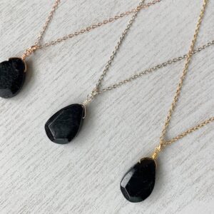 Raw Black Tourmaline Pendant Gold Or Silver Tourmaline Necklace, Black Tourmaline Jewelry, Black Gemstone Necklace, Birthday Gift For Mom
