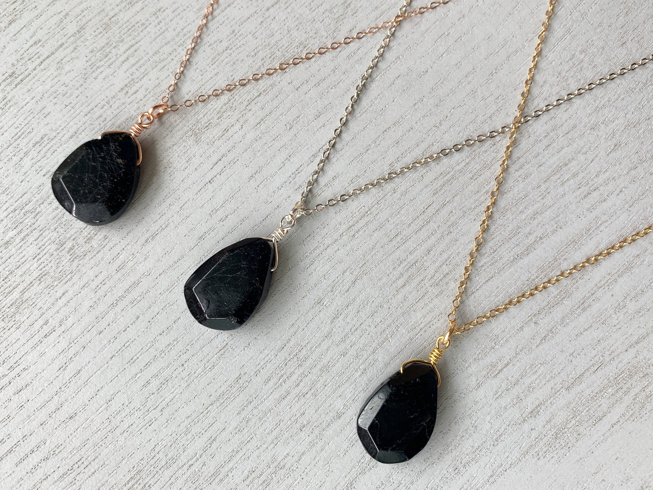 Raw Black Tourmaline Pendant Gold Or Silver Tourmaline Necklace, Black Tourmaline Jewelry, Black Gemstone Necklace, Birthday Gift For Mom