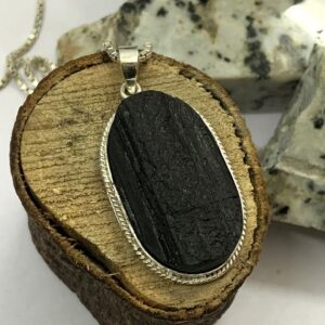 Raw Black Tourmaline Pendant: Large 925 Sterling Silver, Authentic Gemstone