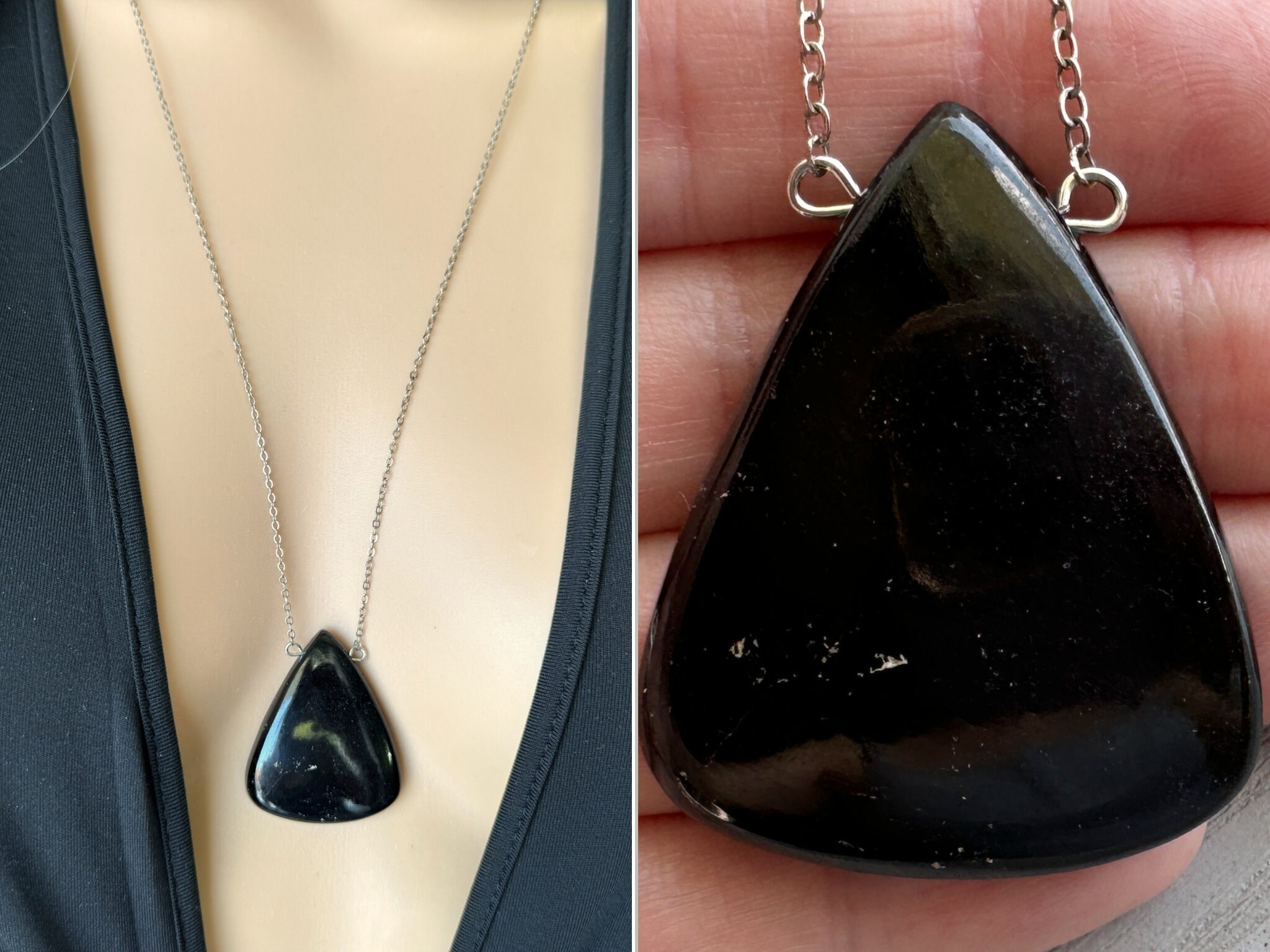 Raw Black Tourmaline Necklace Gold Or Silver, Tourmaline Pendant Necklace, Black Tourmaline Jewelry, Black Gemstone Necklace Actual Stone
