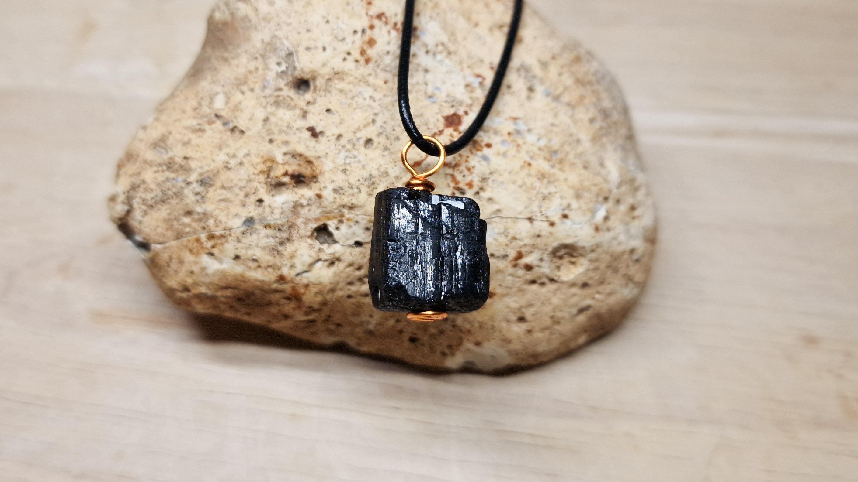 Raw Black Tourmaline Necklace. October Birthstone. Unisex Copper Wire Wrap Pendant
