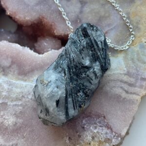 Raw Black Tourmaline Pendant Necklace: Sterling Silver, Empath Protection
