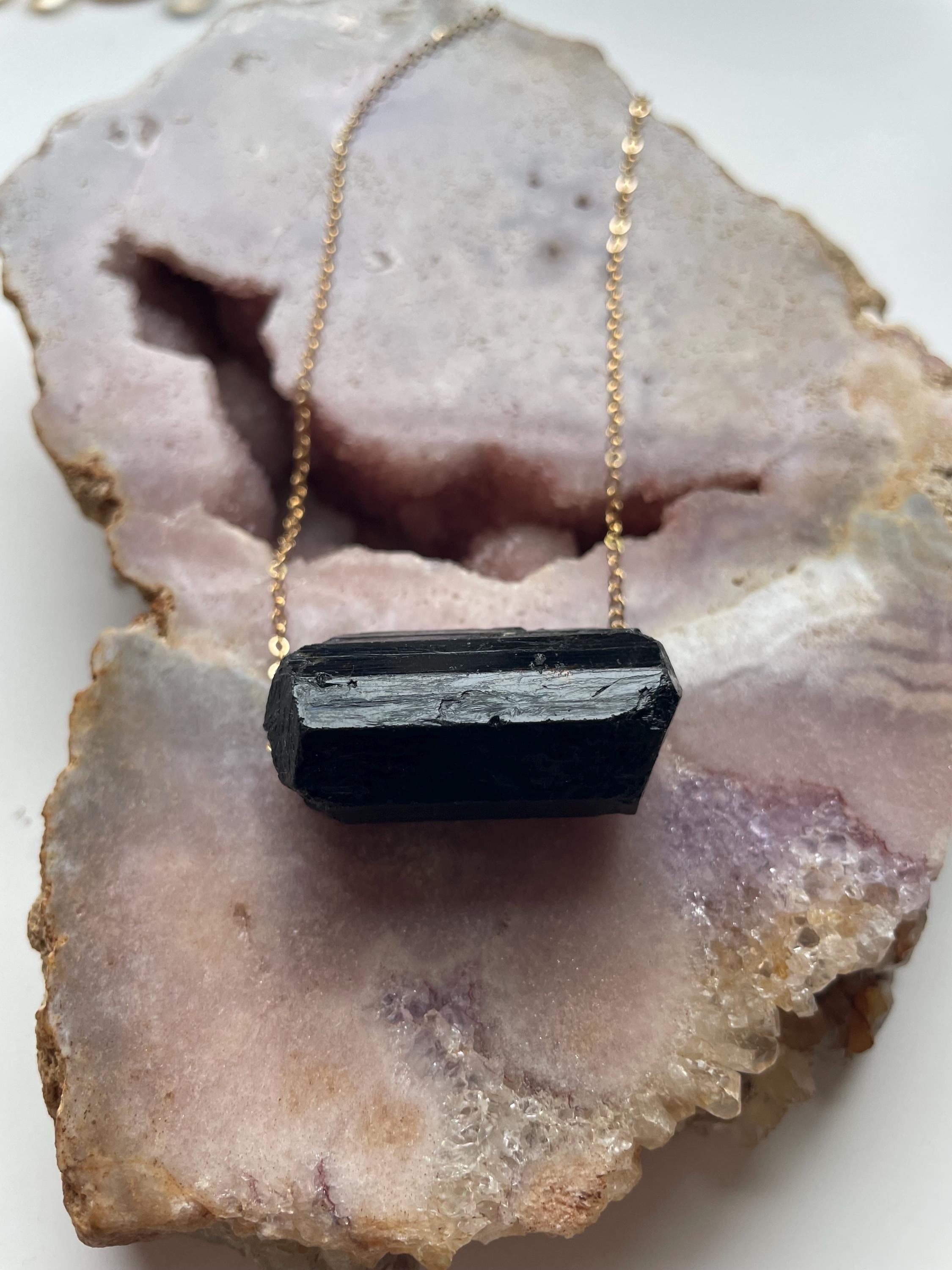 Raw Black Tourmaline Pendant Necklace: Sterling Silver Or Gold Filled