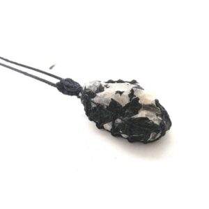 Raw Black Tourmaline Quartz Necklace: Chunky Crystal Macrame Pendant