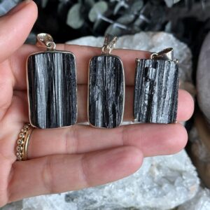 Raw Black Tourmaline Pendant: Sterling Silver Crystal Necklace