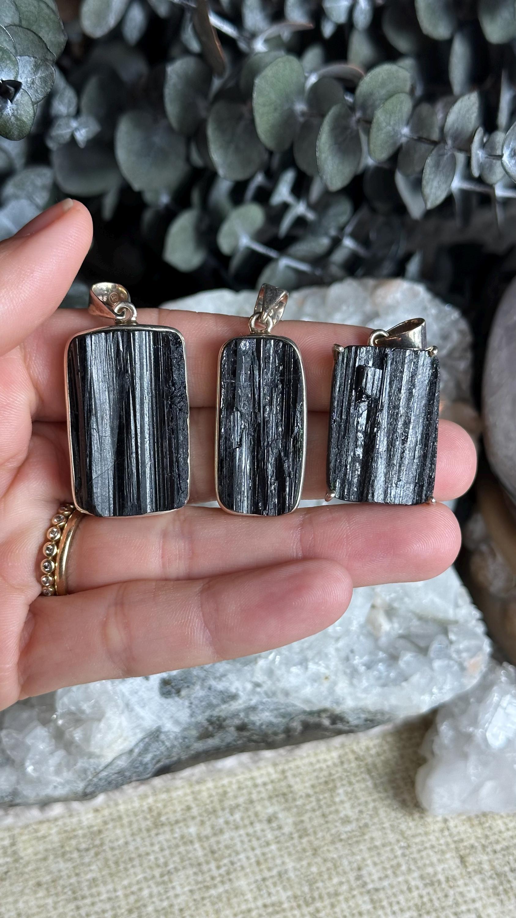 Raw Black Tourmaline Pendant: Sterling Silver Crystal Necklace
