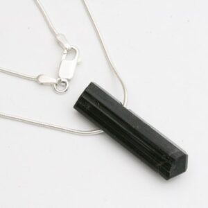 Raw Black Tourmaline Pendant: Sterling Silver Snake Chain Necklace