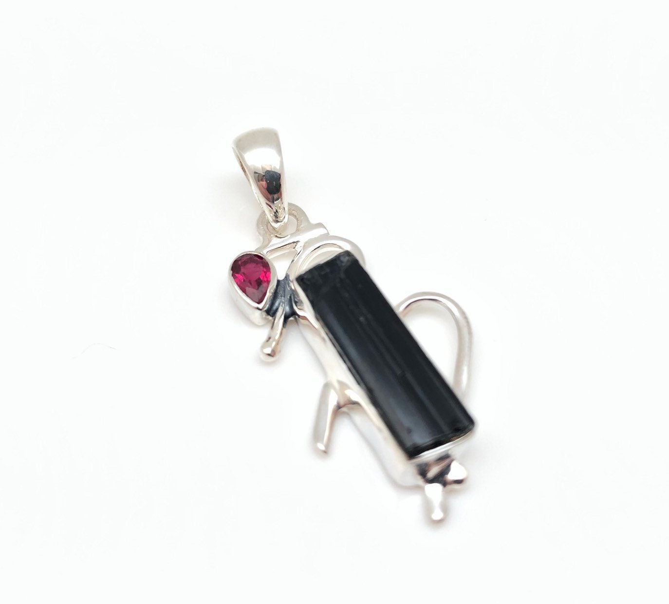 Red & Black Tourmaline 925 Sterling Silver Pendant