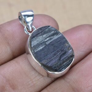 Rough Black Tourmaline 925 Sterling Silver Pendant