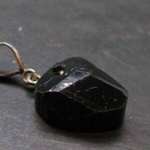 Black Tourmaline Schorl Silver Pendant From Brazil - 1.2"