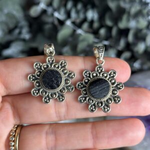Black Tourmaline Sun Pendant Necklace: .925 Sterling Silver Crystal, Crystal Jewelry