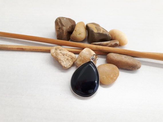 Teardrop Black Tourmaline Pendant Necklace - Genuine Tourmaline Pendant - Tourmaline Jewelry - Oval Tourmaline Pendant Necklace For Woman