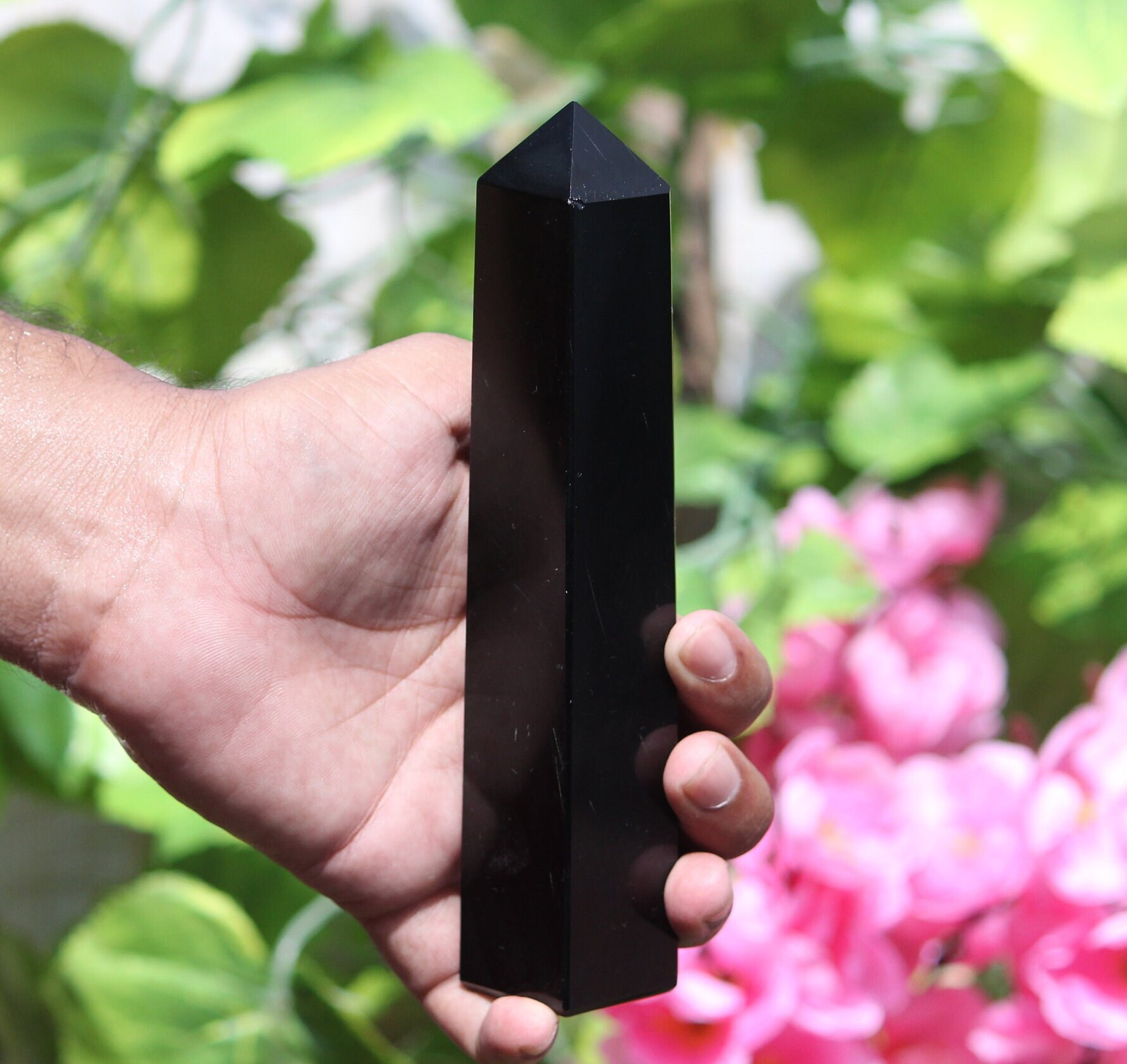180mm Black Tourmaline Crystal Tower: Reiki Healing Stone, Home Decoration