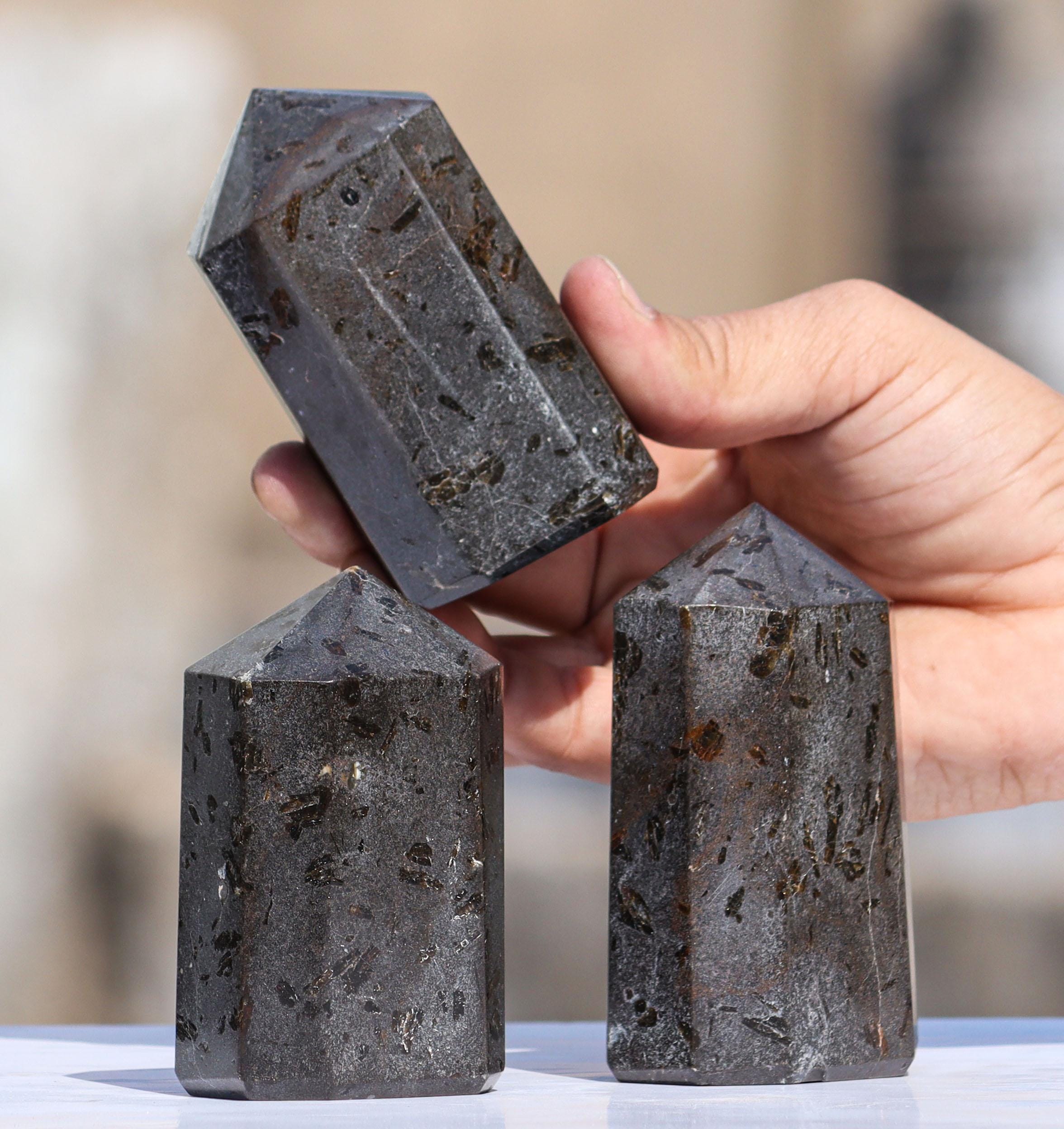 Black Tourmaline Crystal Tower: Faceted Schorl Obelisk, Healing Stone (90mm)