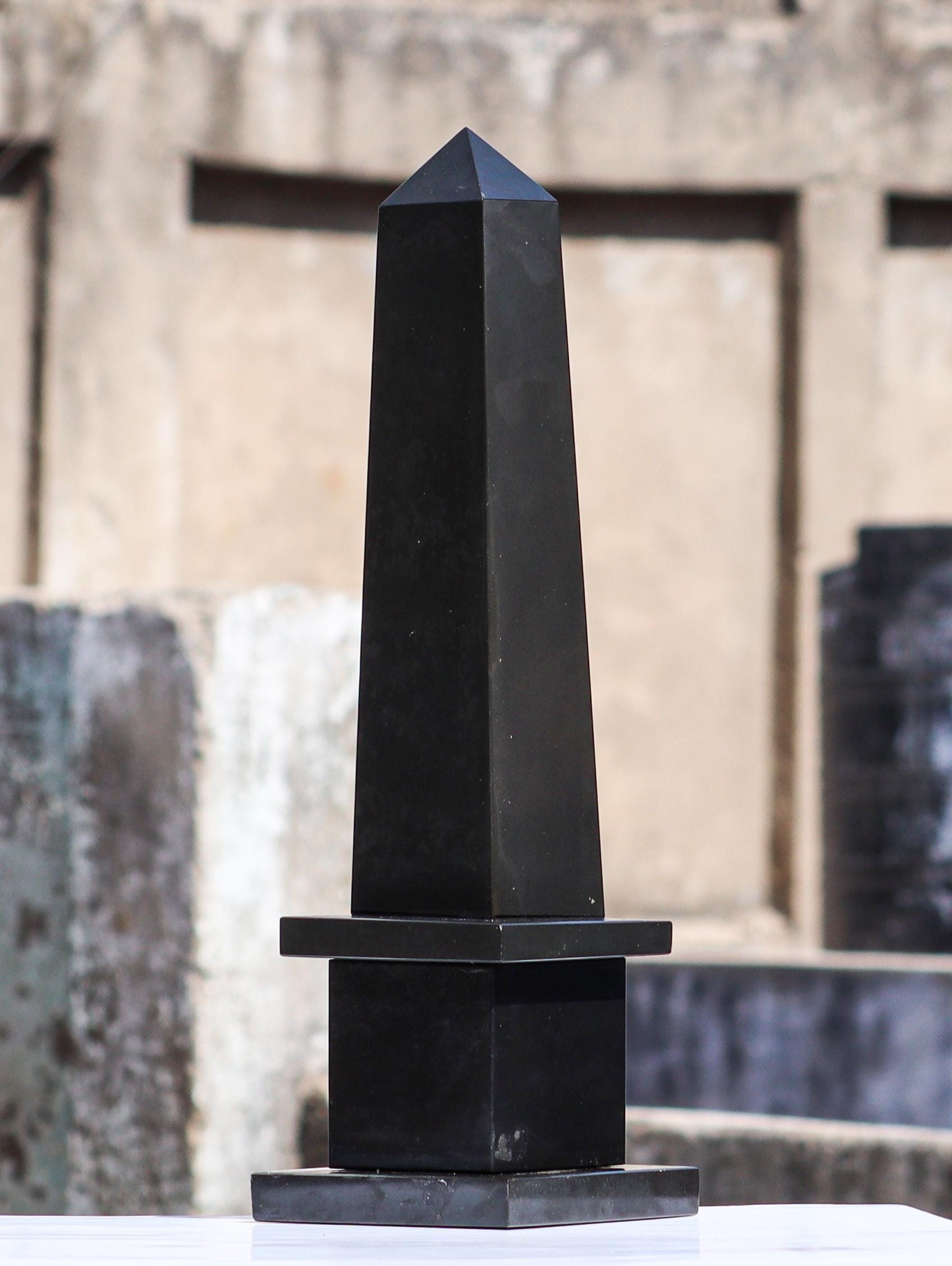 Black Tourmaline Crystal Obelisk: 4 Faceted Spiritual Tower (38cm)