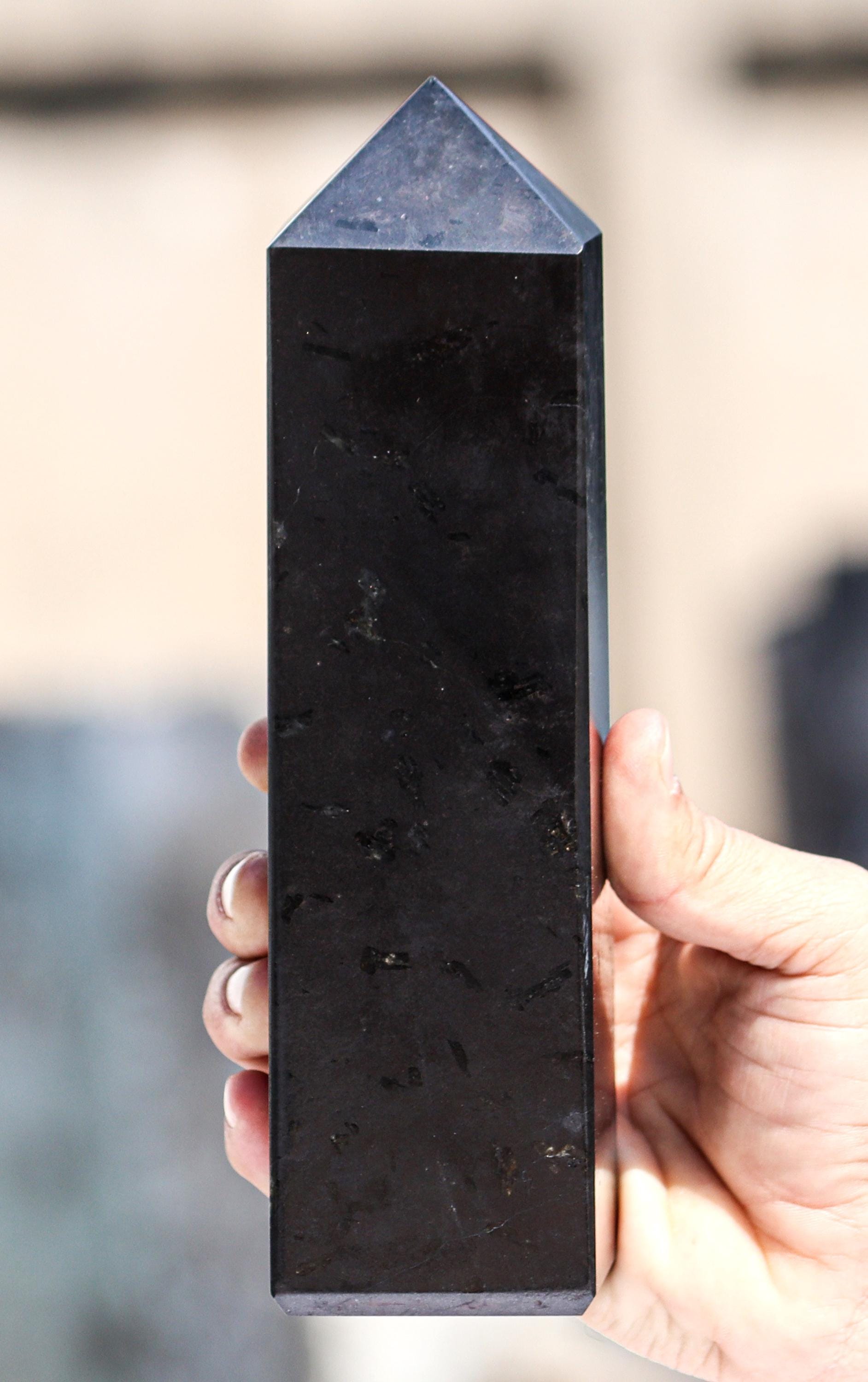 Black Tourmaline Crystal Obelisk: 215mm Schorl Tower, Chakra Healing Black Tourmaline Crystal Obelisk: 215mm Schorl Tower, Chakra Healing