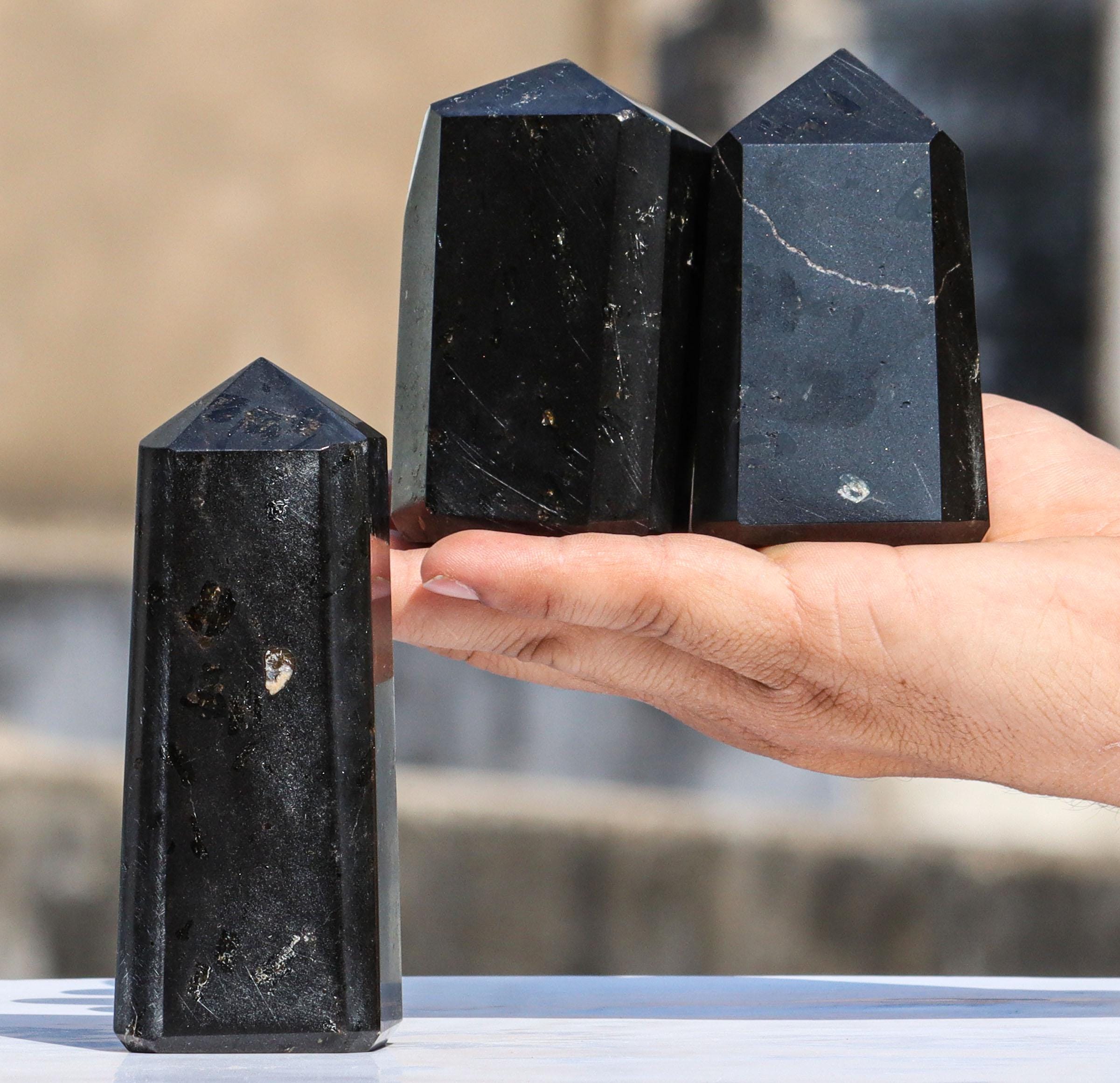 Black Tourmaline Crystal Tower: Faceted Schorl Obelisk (110mm)