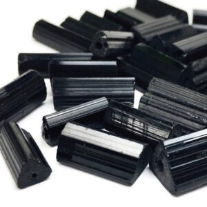 Drilled Black Tourmaline Crystal Stick: Raw Schorl Gemstone (12-17mm)