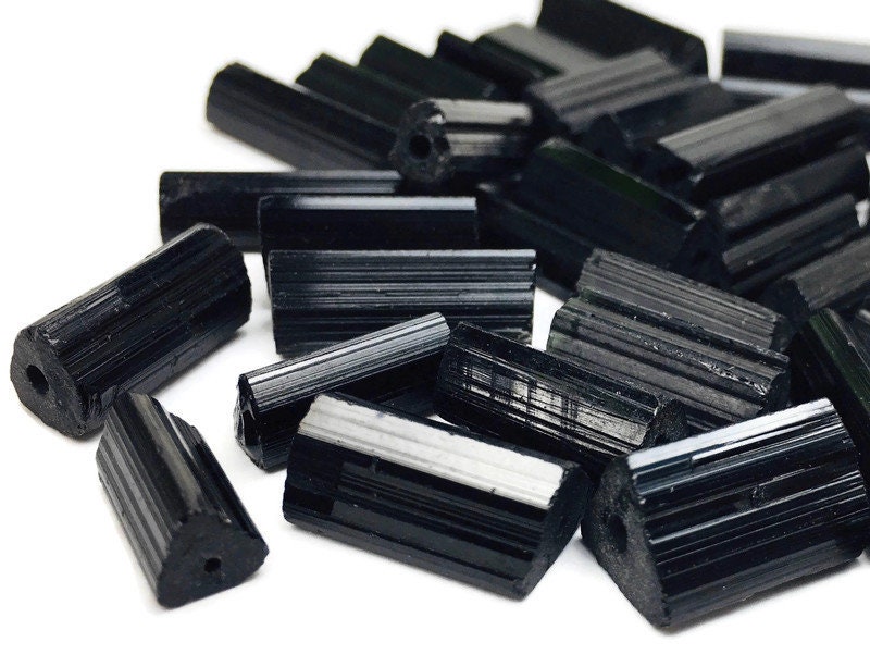 Drilled Black Tourmaline Crystal Stick: Raw Schorl Gemstone (12-17mm) Drilled Black Tourmaline Crystal Stick: Raw Schorl Gemstone (12-17mm)