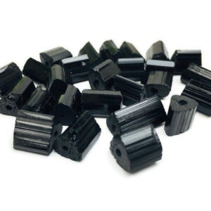 Drilled Raw Black Tourmaline Crystal: Short Schorl Stick Gemstone Bead (8-12mm Long)