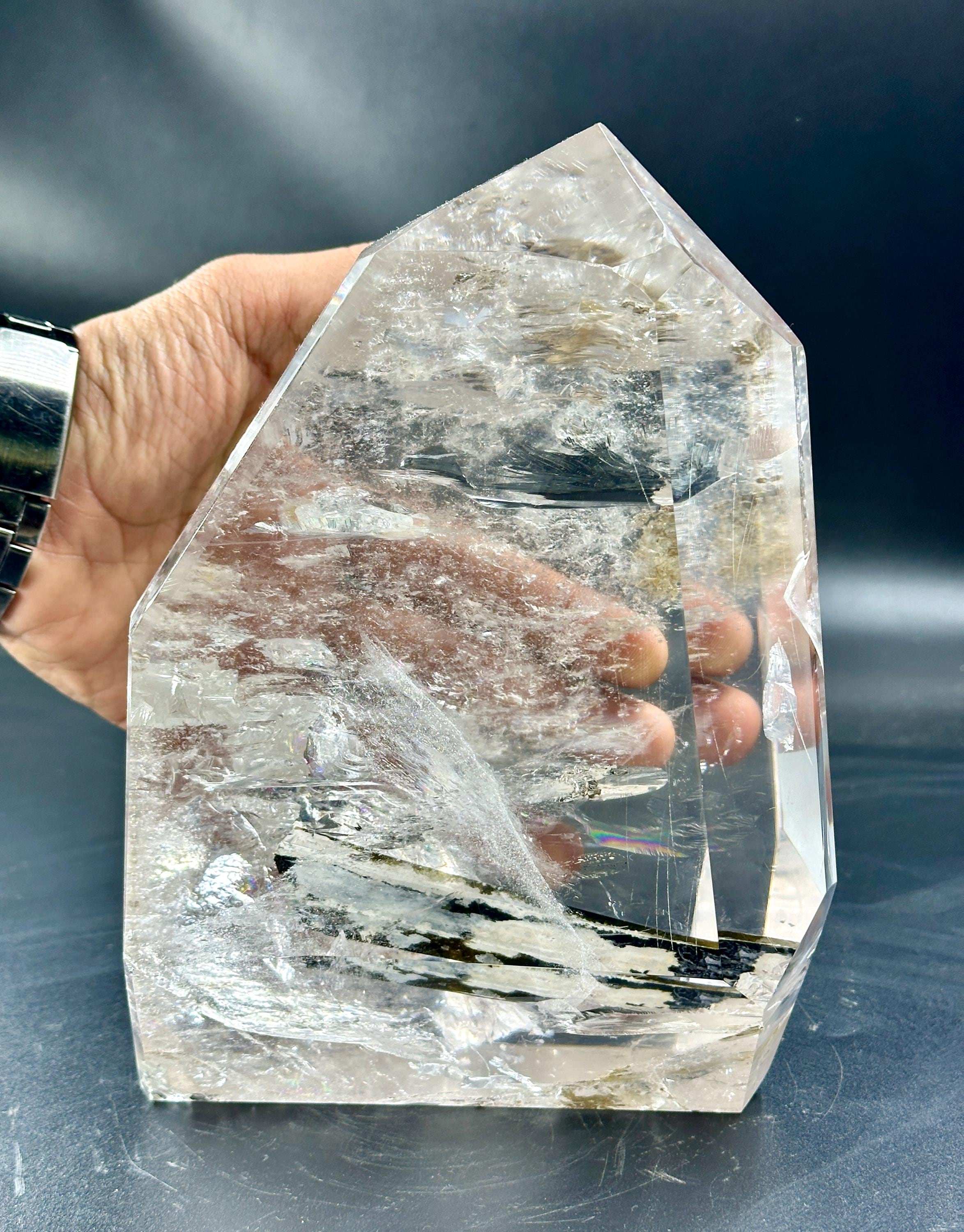 Naturan Water Clear Quartz Crystal Large Free Shape | In Side Tourmaline Stone | Collector Museum Piece Naturan Water Clear Quartz Crystal Large Free Shape | In Side Tourmaline Stone | Collector Museum Piece