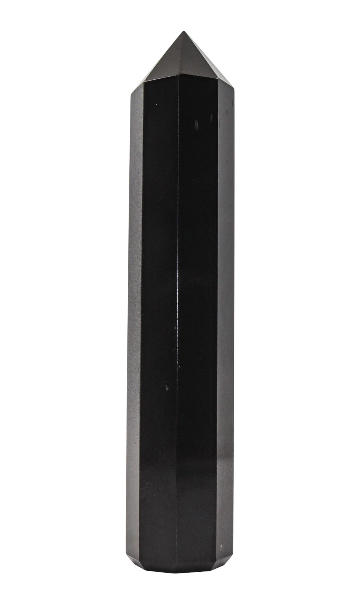 Black Tourmaline Obelisk: Black Schorl Faceted Healing Crystal Tower (225mm)