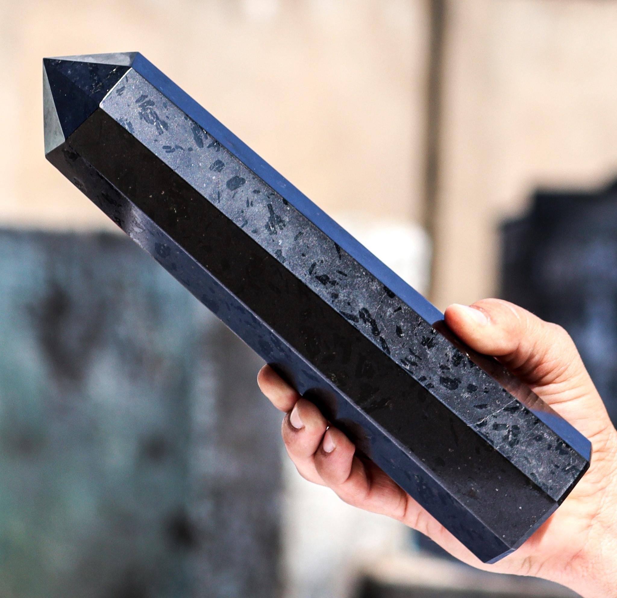 Black Tourmaline Obelisk: 8 Faceted Healing Crystal Tower (255mm)