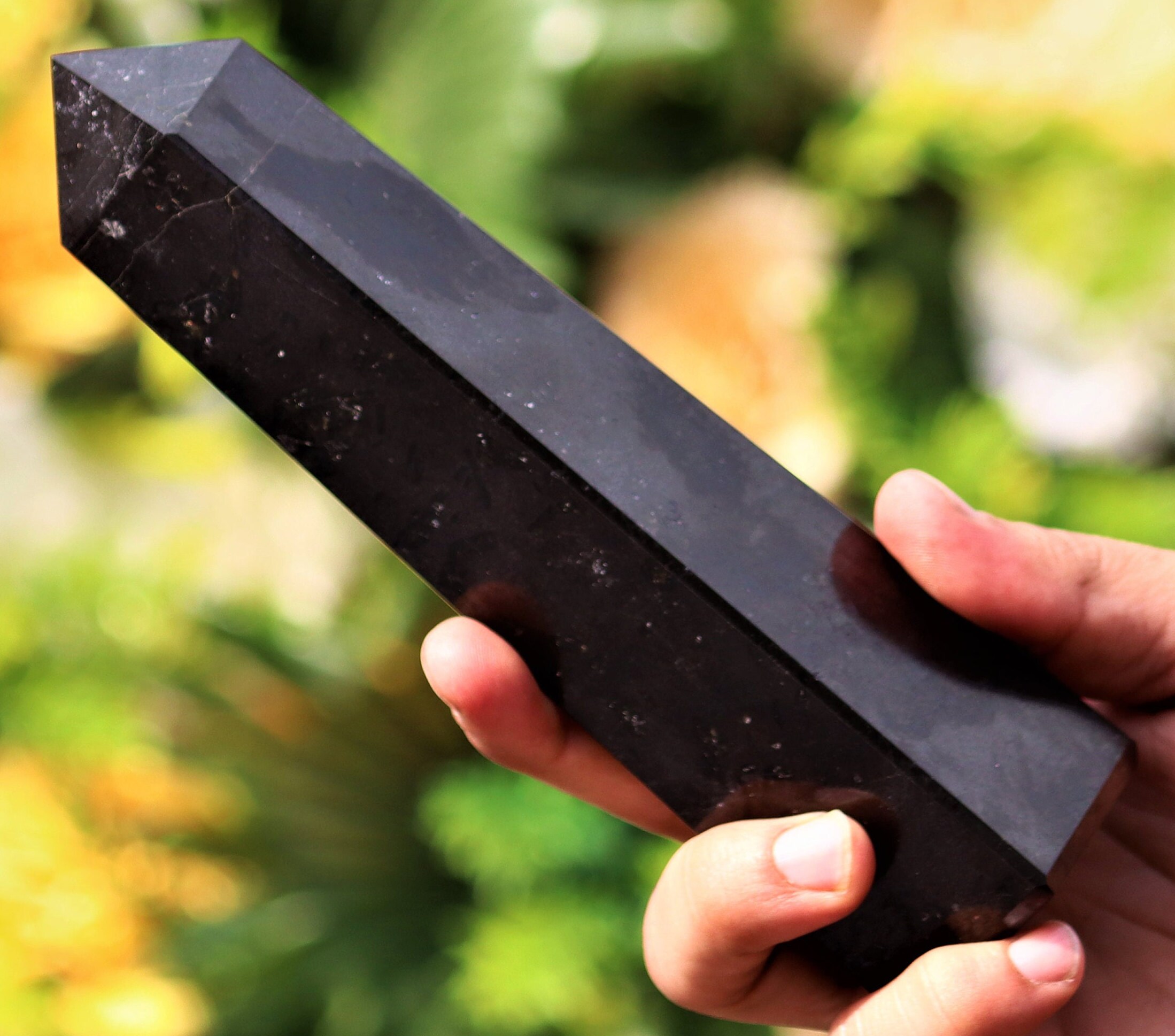 Black Tourmaline Obelisk: Faceted Healing Crystal Tower (180mm) Black Tourmaline Obelisk: Faceted Healing Crystal Tower (180mm)